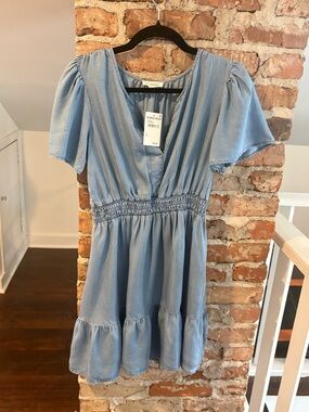 Blu Pepper Light Blue V-Neck Smocked Waist Tiered Dress
